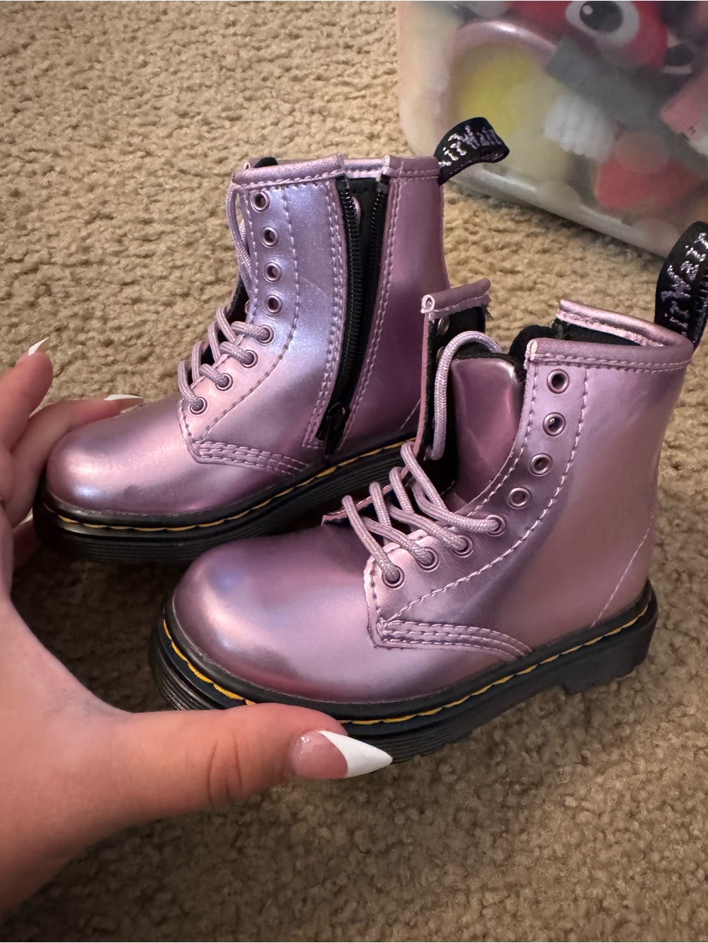Dr. Martens Kids Metallic Lavender Purple Lace-Up Boots